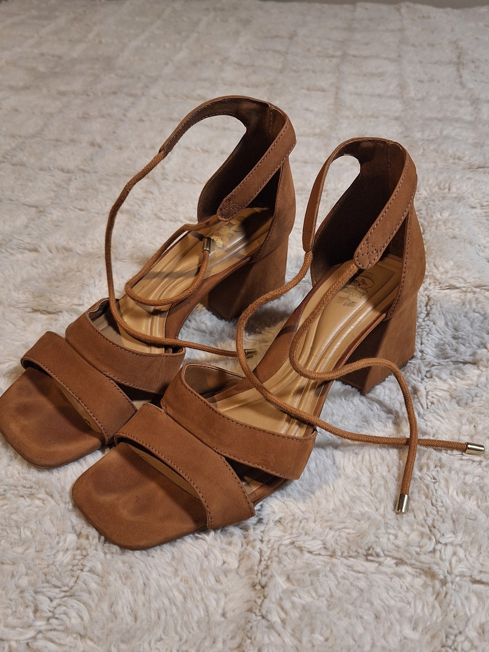 Source Unknown Brown Lace-Up Block Heel Sandals